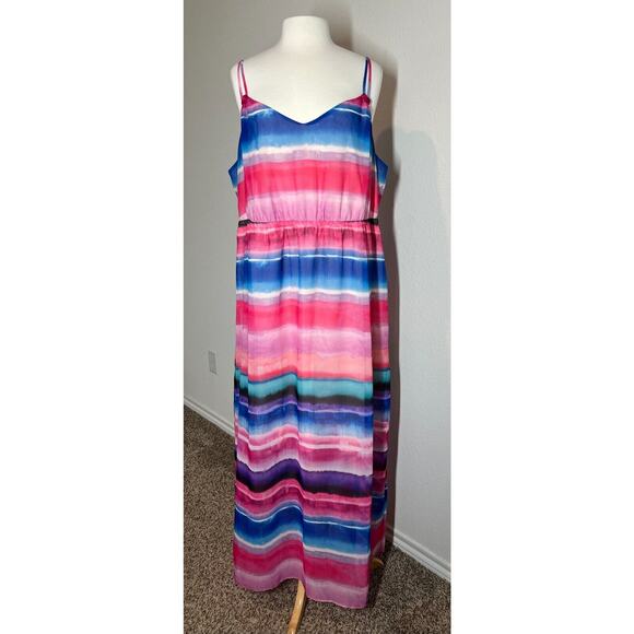 Lane Bryant Maxi Dress Womens Size 18 20 Semi Sheer Lined Pink Blue Beachy Boho - Picture 2 of 12